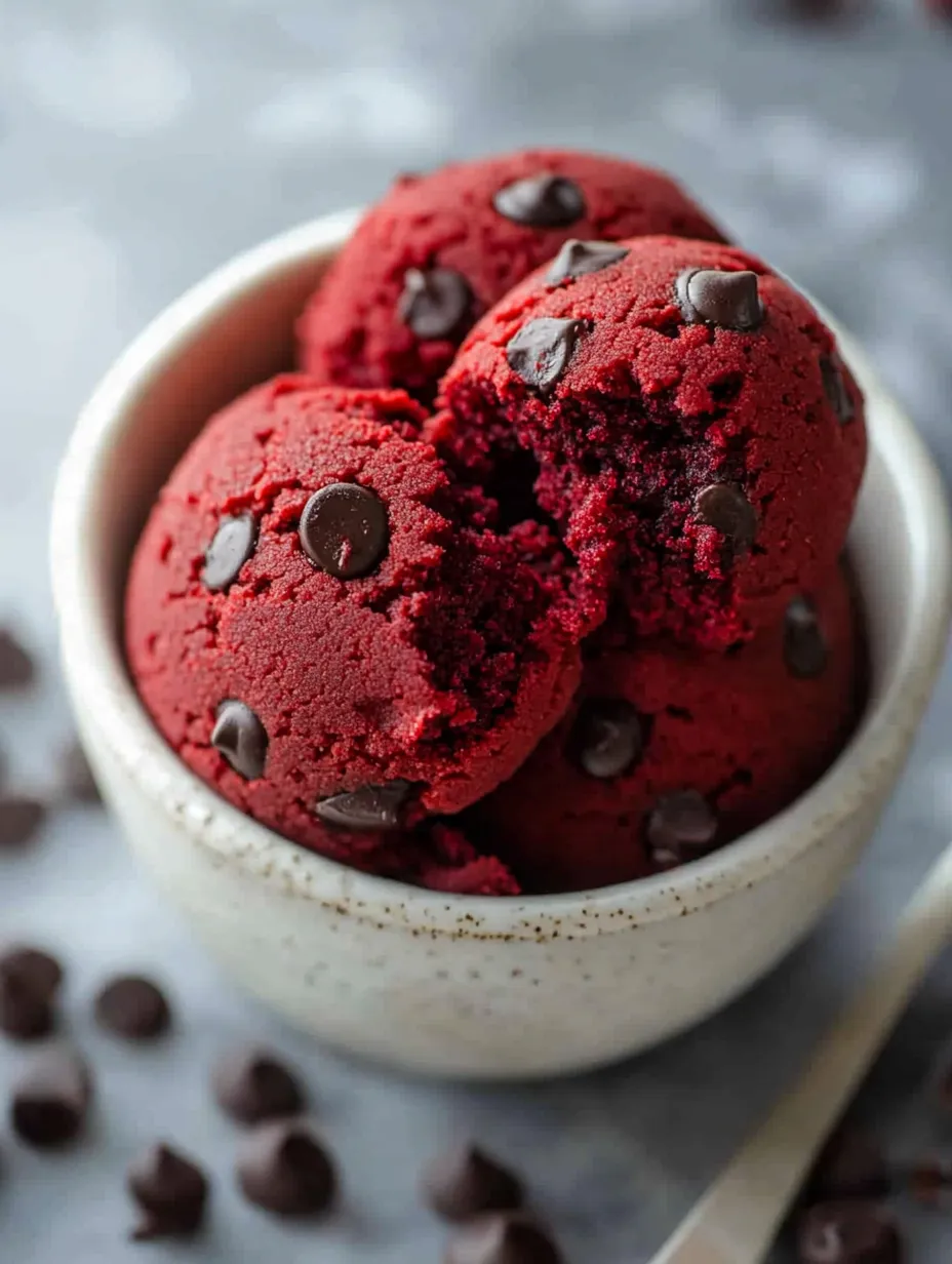 Eine Schale Red-Velvet-Teig mit Schokolade.