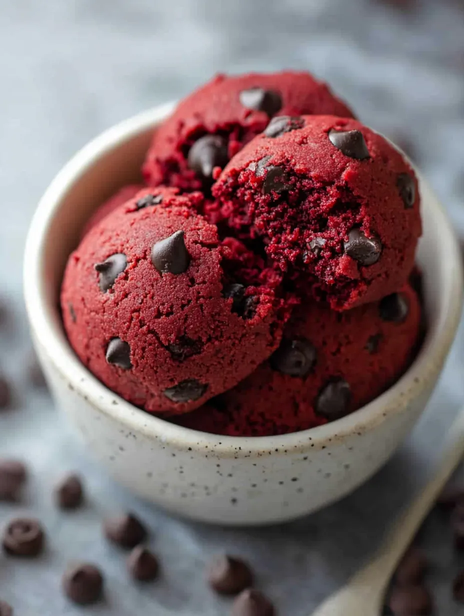 Eine Schale Red-Velvet-Teig mit Schokolade.