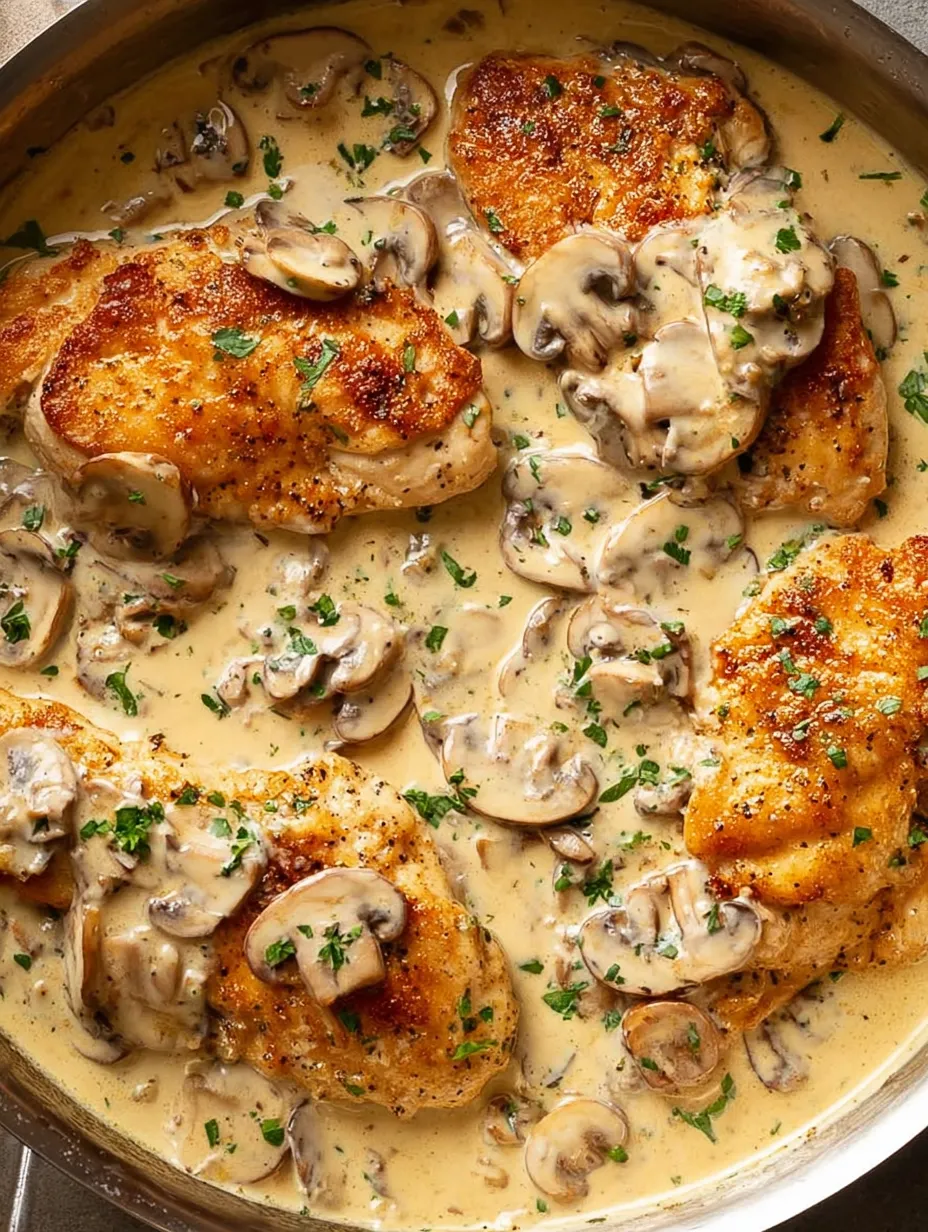 Hähnchen mit Pilzen und frischen Kräutern.