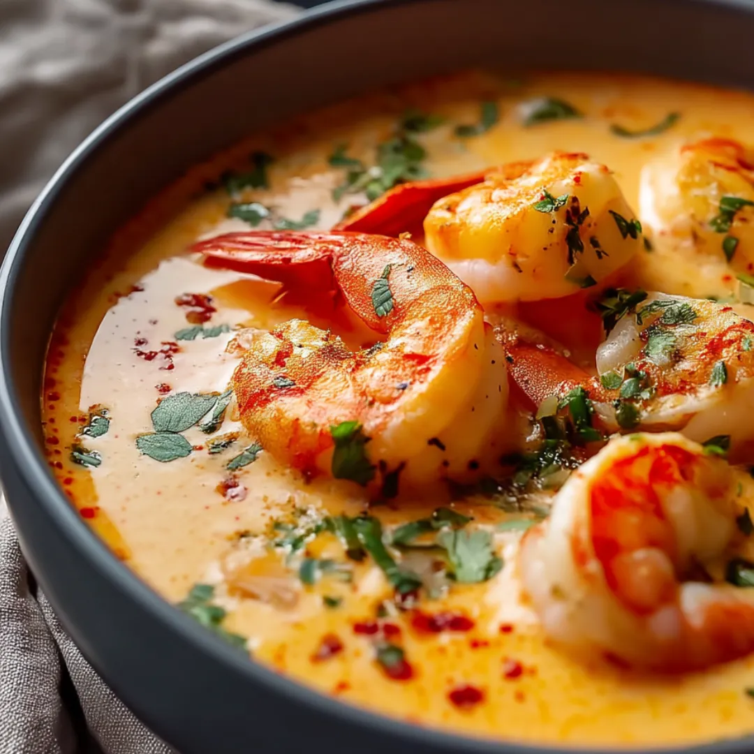 Eine Schüssel mit Crevetten-Suppe.
