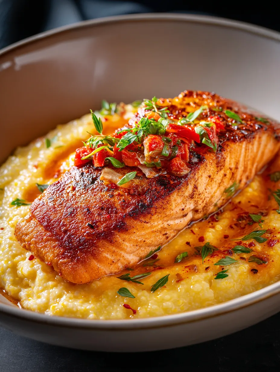 Ein Stück Fisch mit Tomaten und Kräutern darauf.