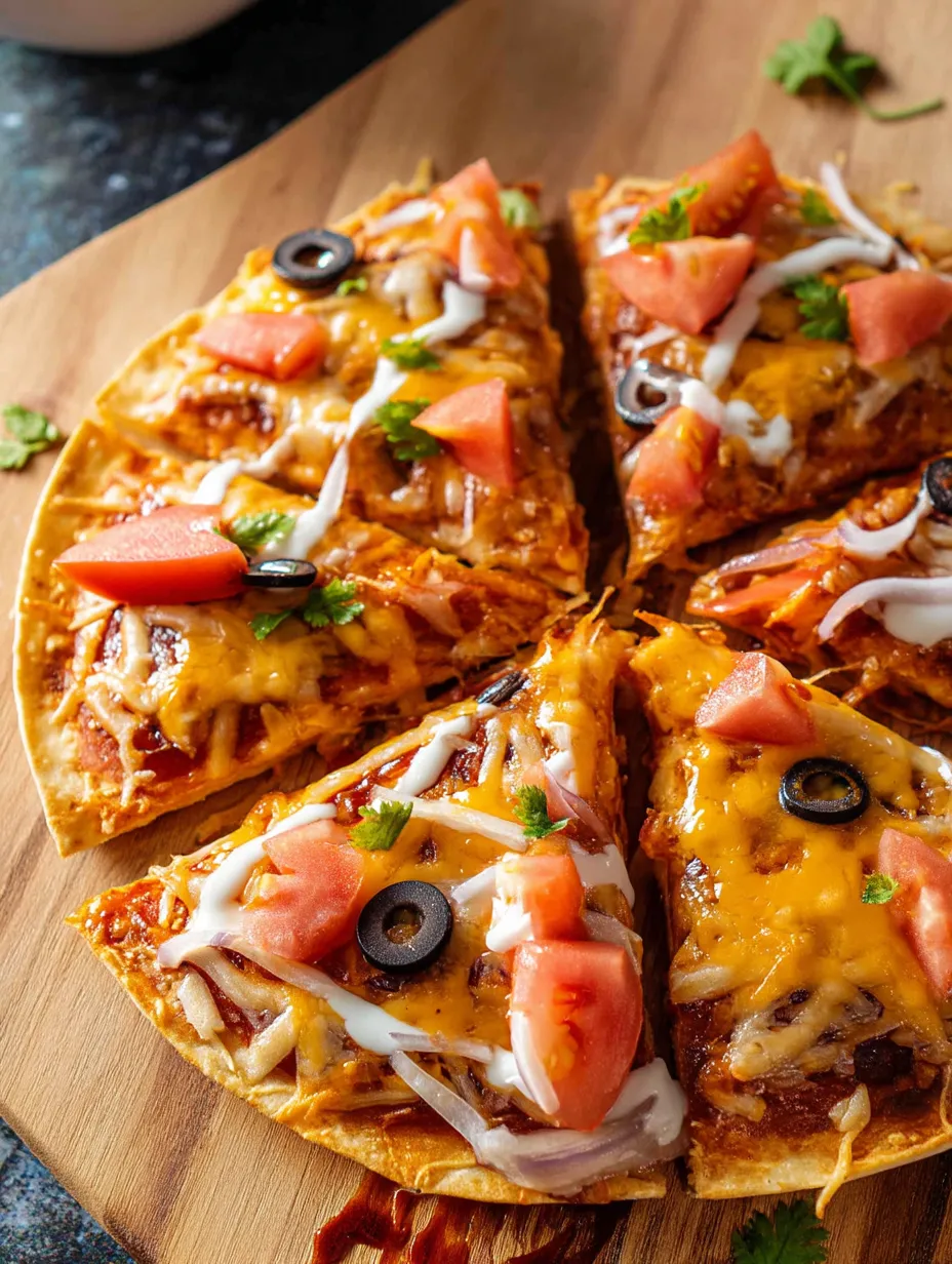 Ein Stück Pizza mit Tomaten und Oliven.
