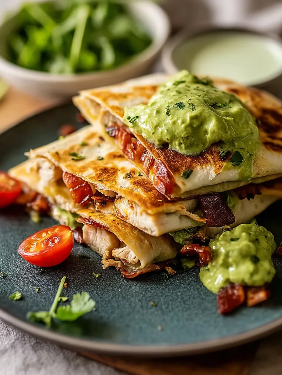 Ein Stapel Sandwiches mit Guacamole obendrauf.