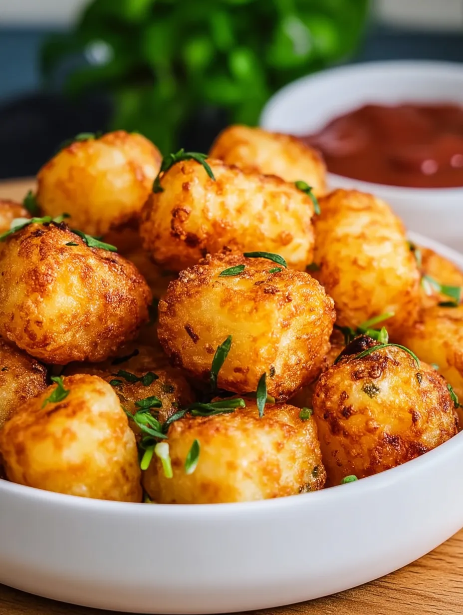 Eine Schüssel Kartoffelpuffer mit Ketchup.