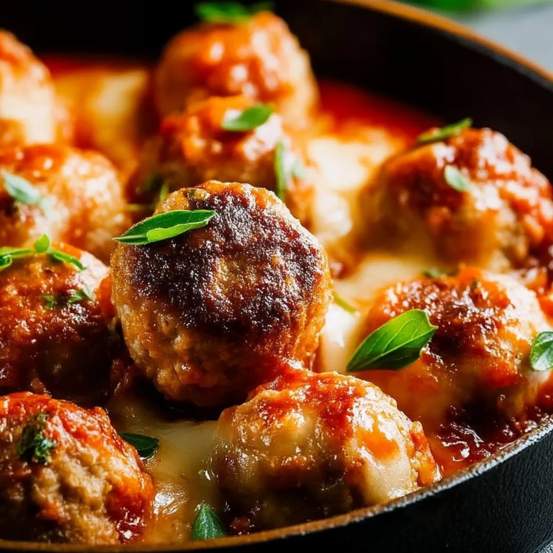 Eine Schale voller Fleischbällchen in Tomatensauce.