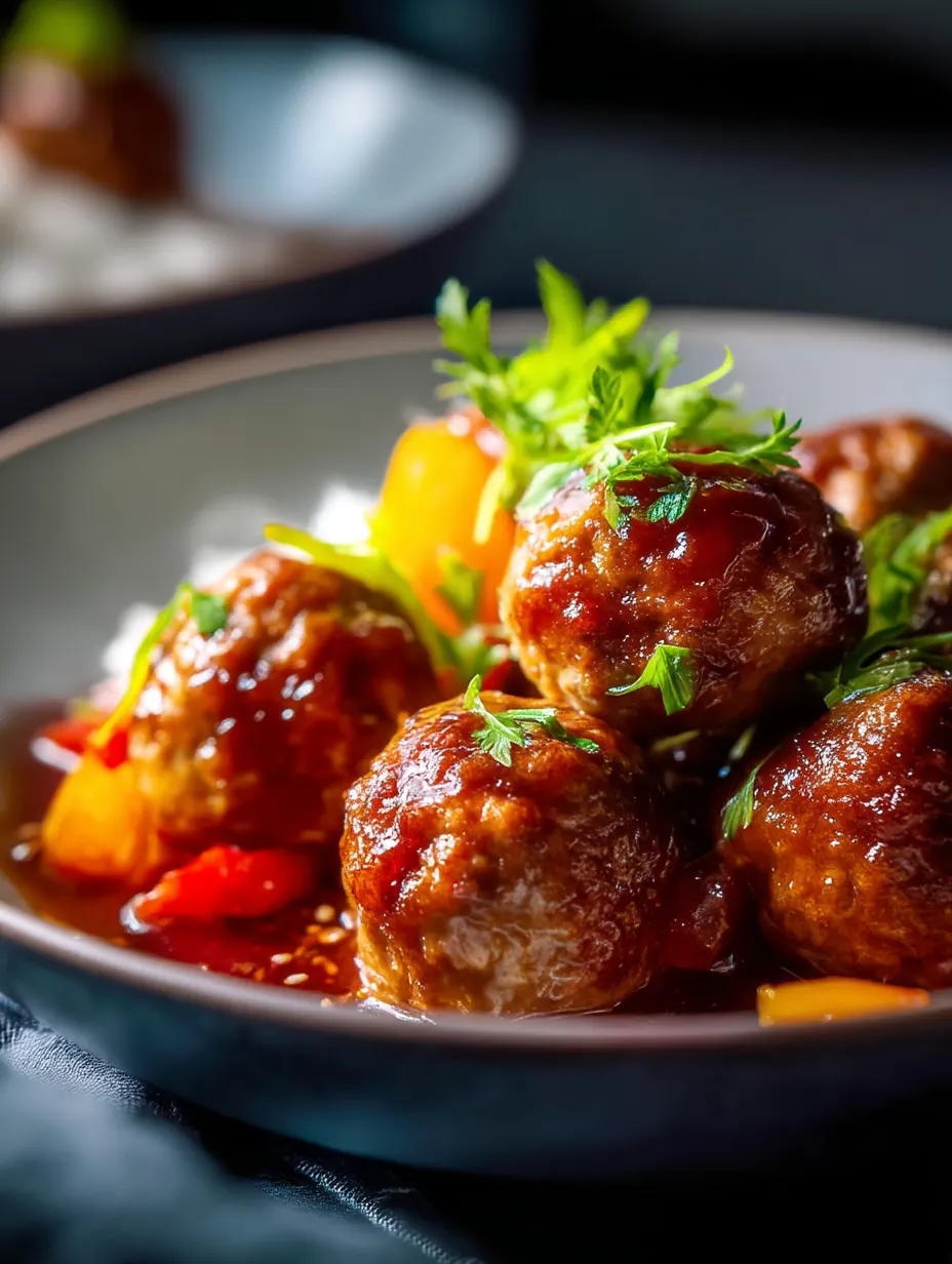 Ein Teller mit Fleischbällchen in Sauce.