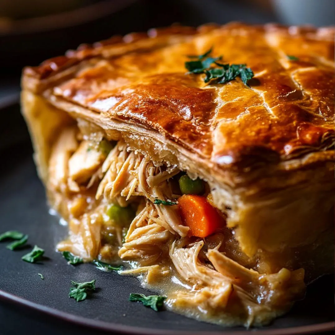 Nahaufnahme einer Hühnchen-Pastete.
