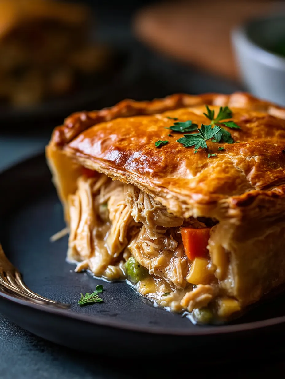 Ein Hähnchen-Pot-Pie auf einem Teller.