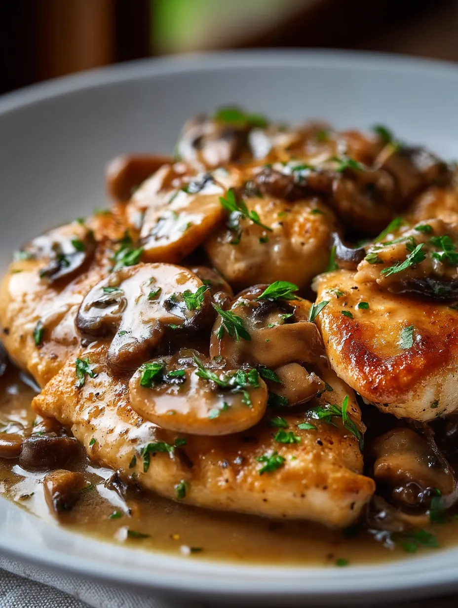 Hähnchen mit Pilzen und Kräutern.