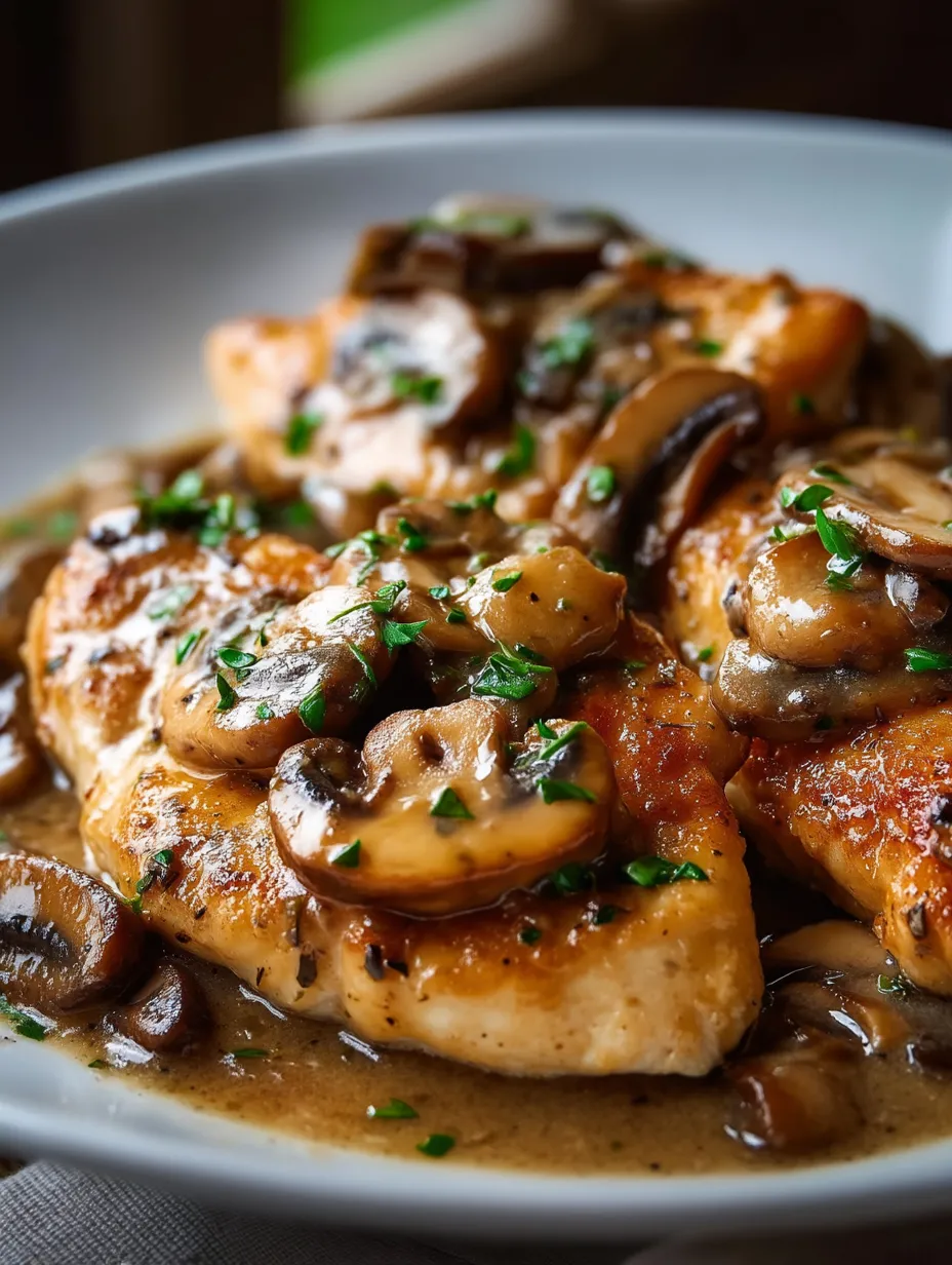 Hähnchen mit Pilzen und Kräutern.