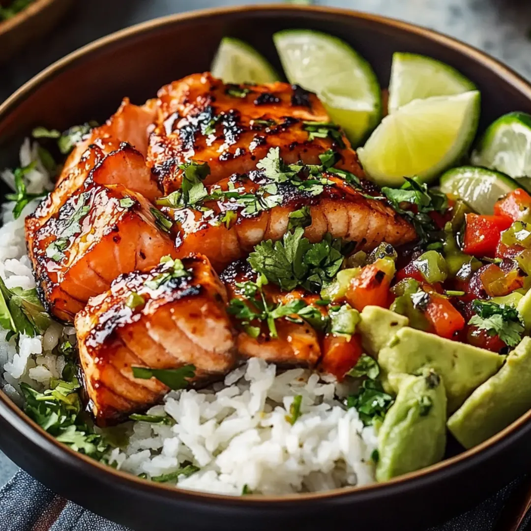 Eine Schüssel mit Reis, Fisch und Limette.