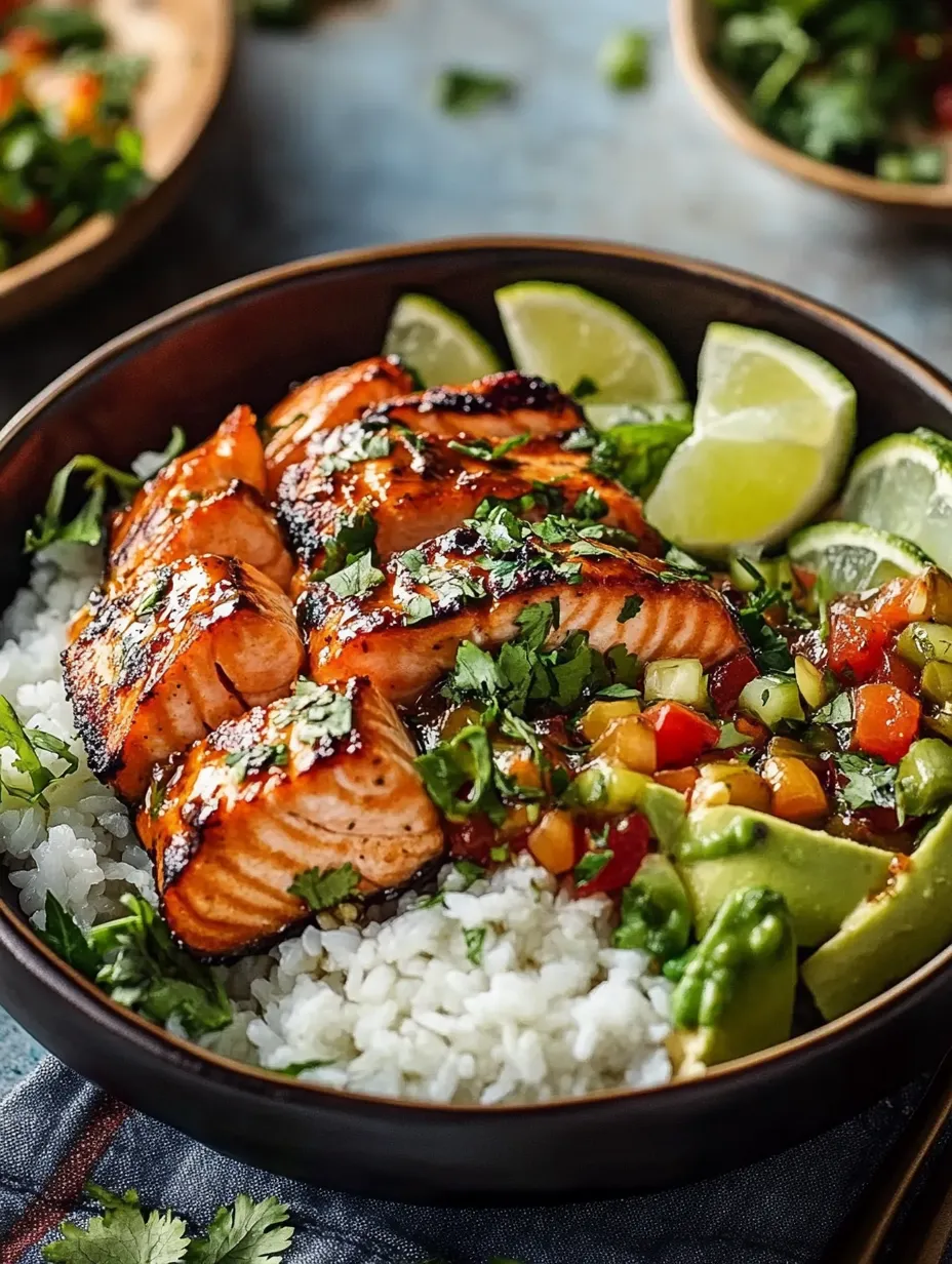 Eine Schüssel mit Fisch und Reis.