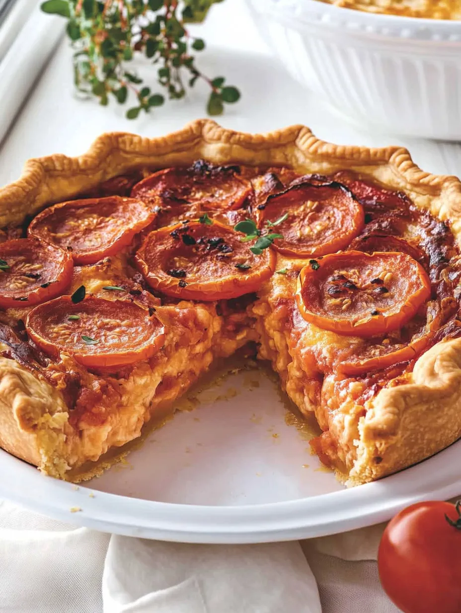 Ein Stück Tarte mit Tomaten und Käse.