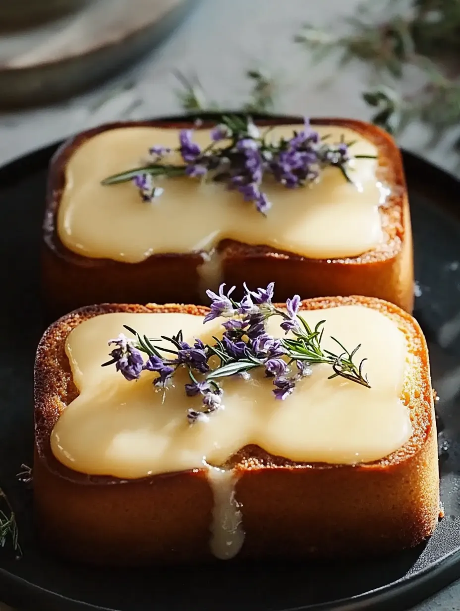 Zwei Brotstücke mit Butter und Lavendel obendrauf.