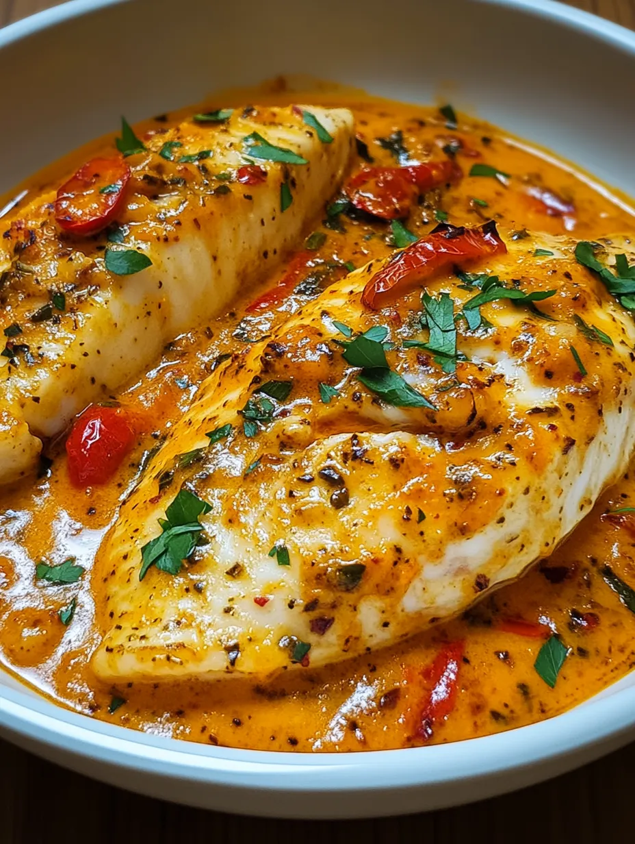 Eine Schüssel mit Fisch, Paprika und Kräutern.