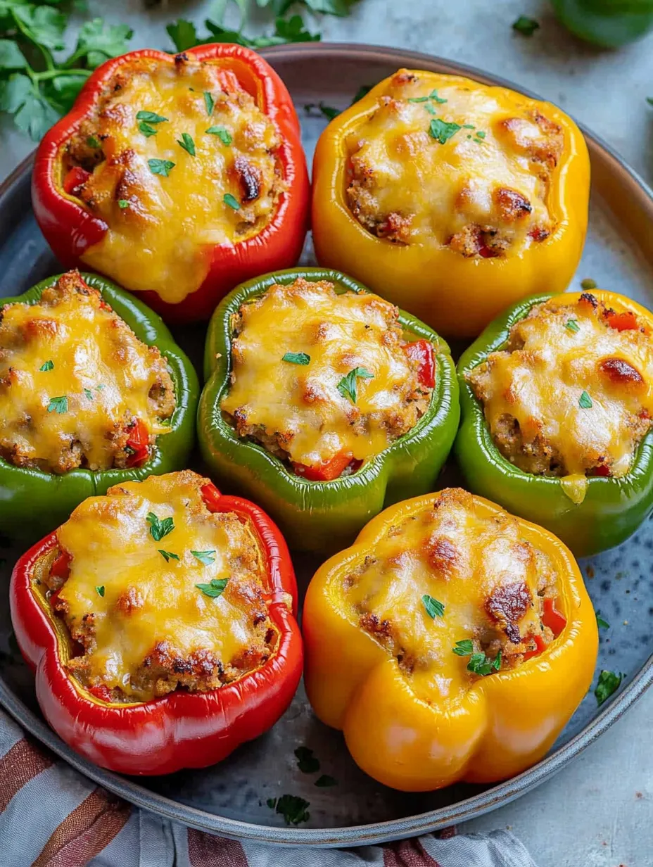 Ein Teller mit käseüberbackenen Paprika.