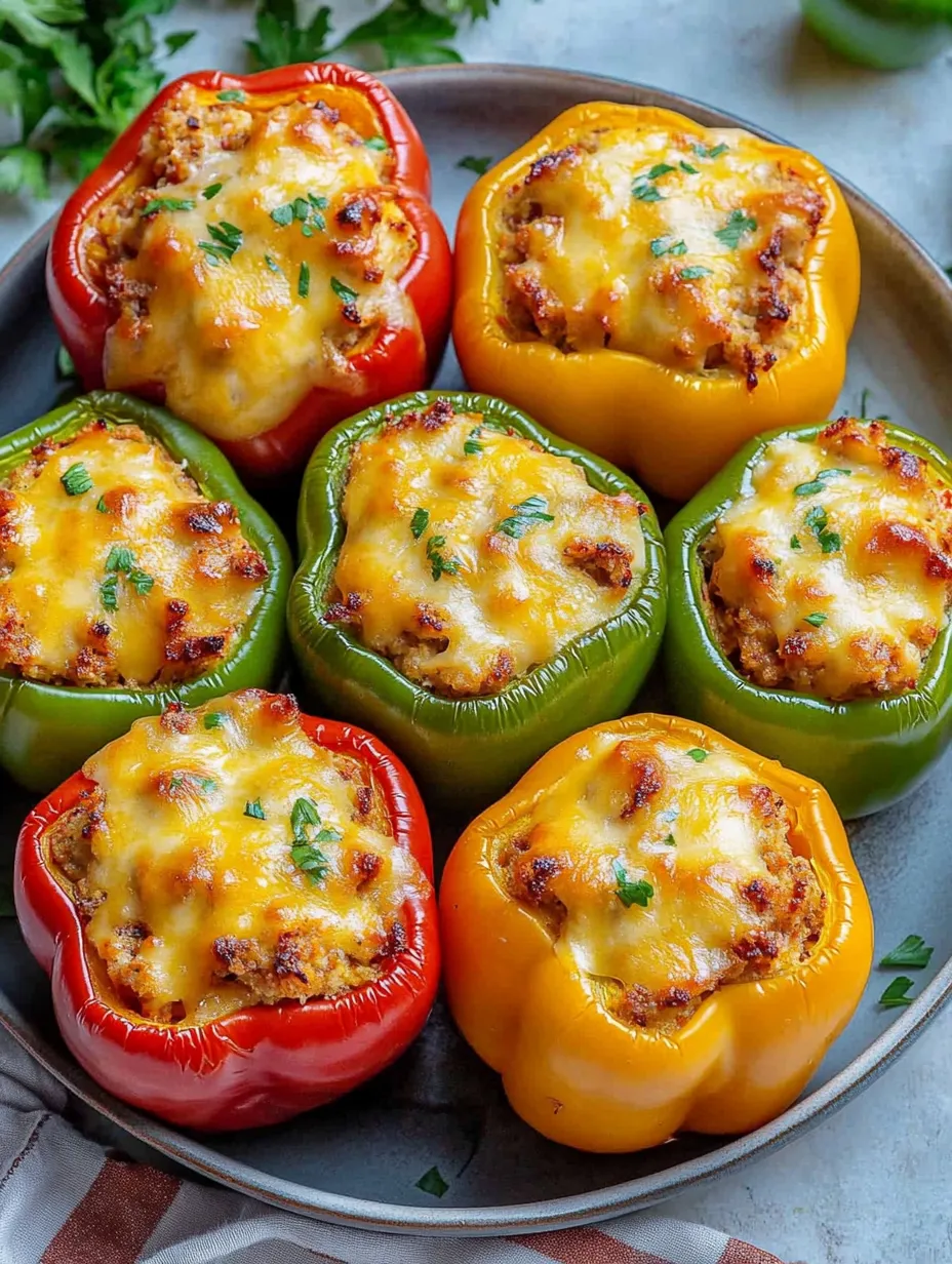 Ein Teller mit käseüberbackenen Paprika.