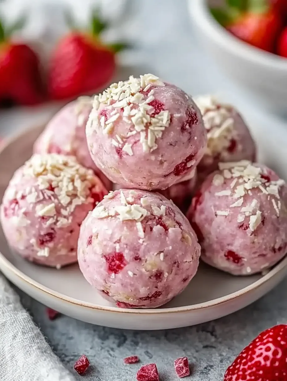 Ein Teller mit rosa Bällchen mit Puderzucker darauf.