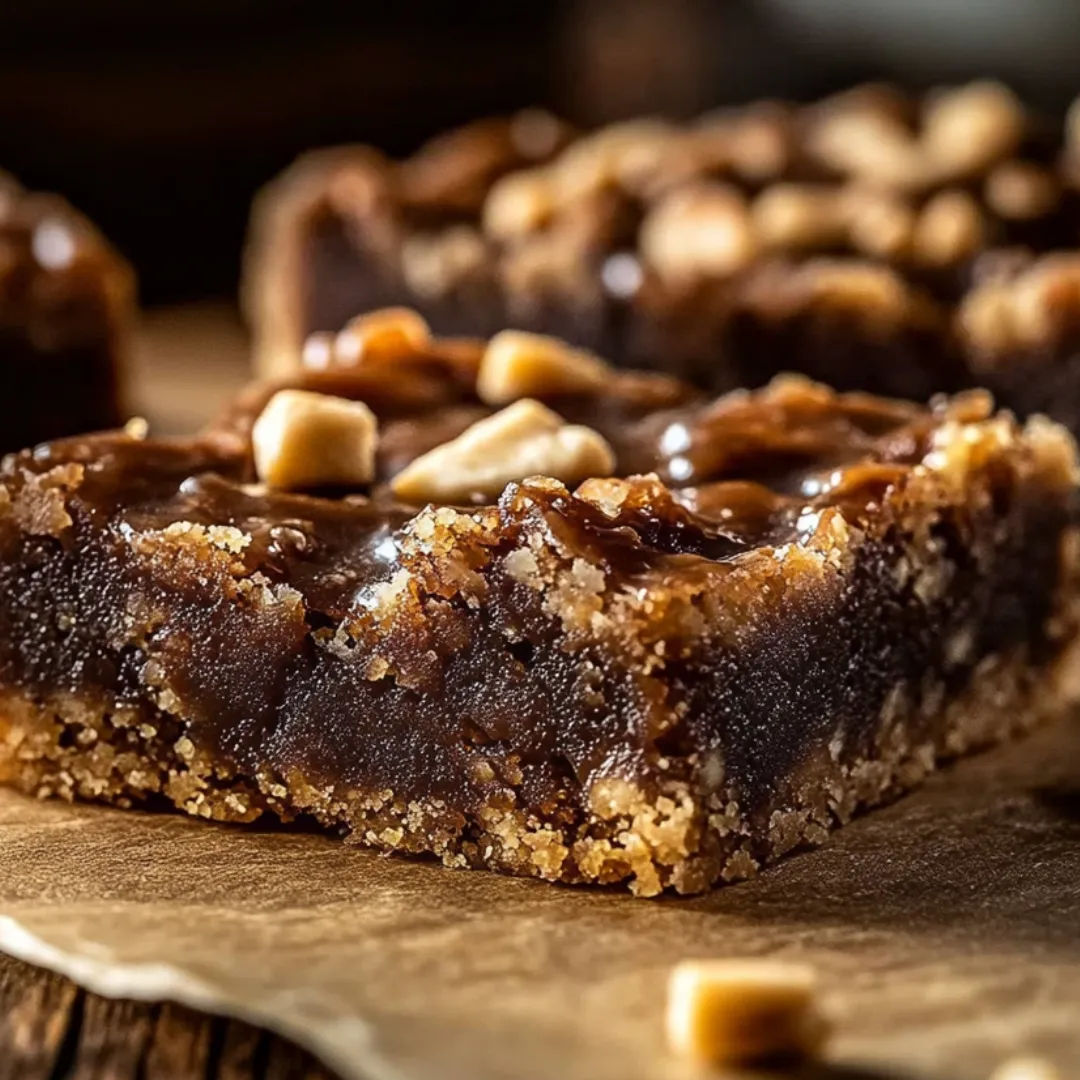 Ein Stück Schokoladenkuchen mit Nüssen oben drauf.