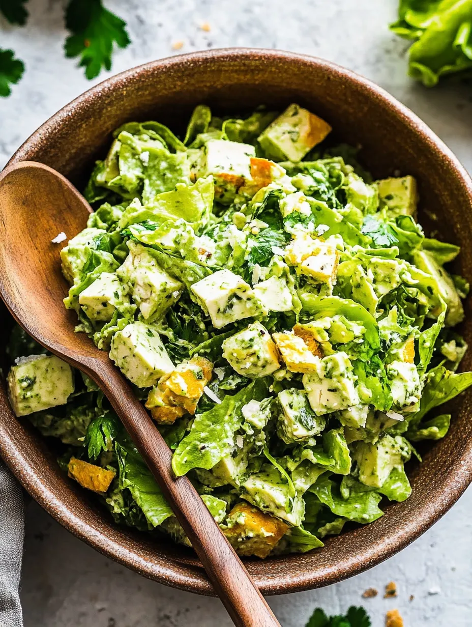 Ein Holzlöffel in einer Schüssel Salat.