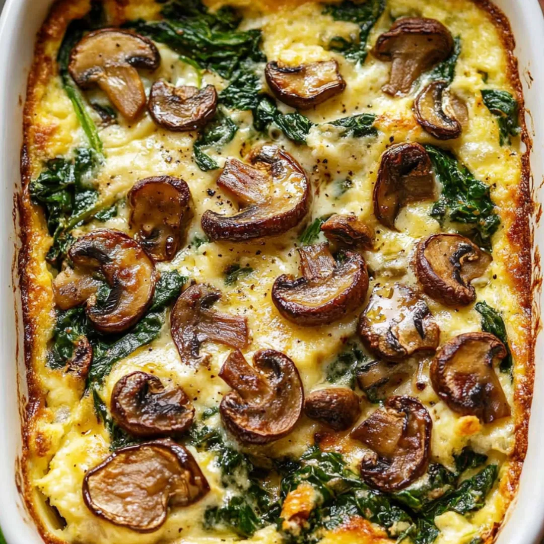 Ein Gericht mit Champignons und Spinat.