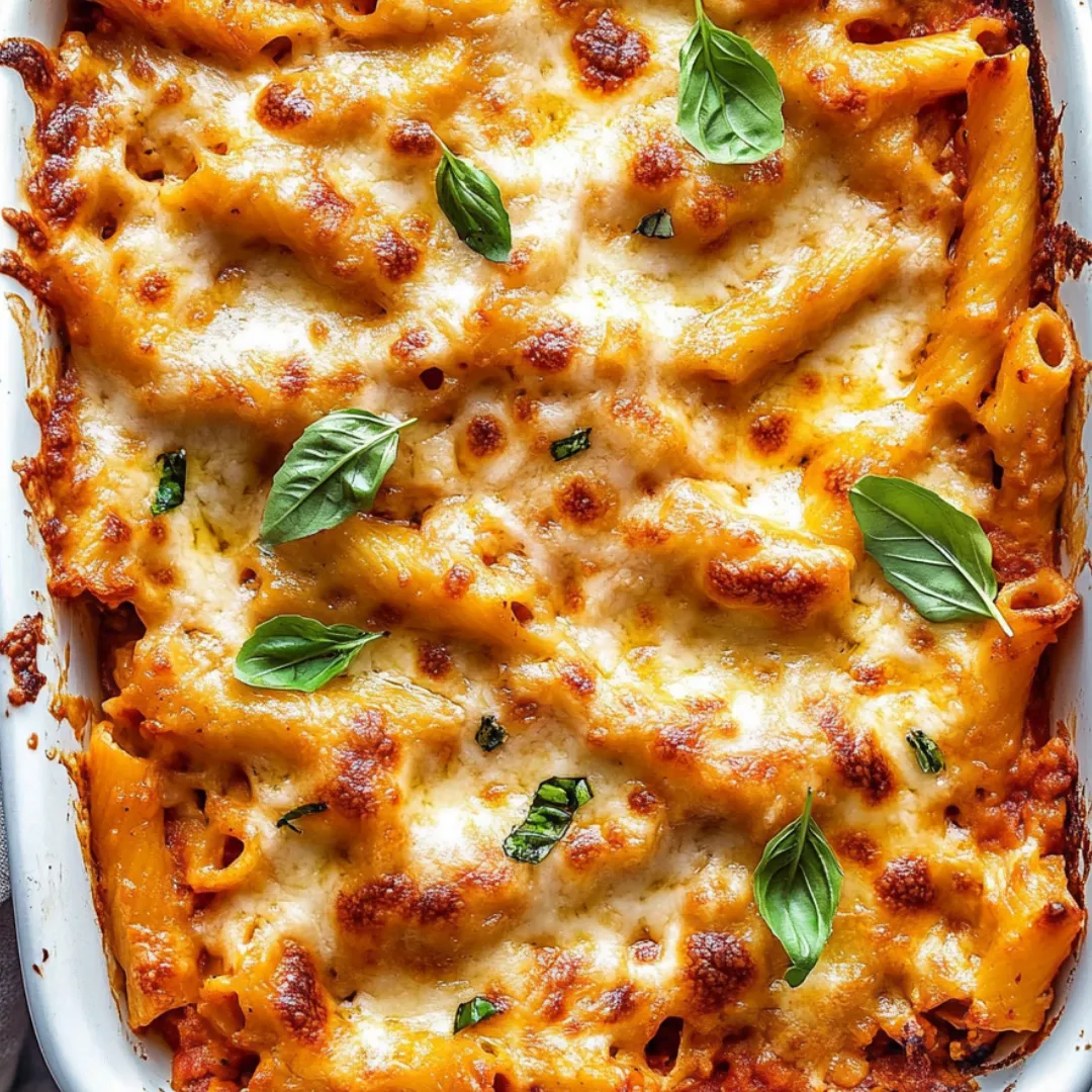 Ein Pastagericht mit grünen Blättern obenauf.