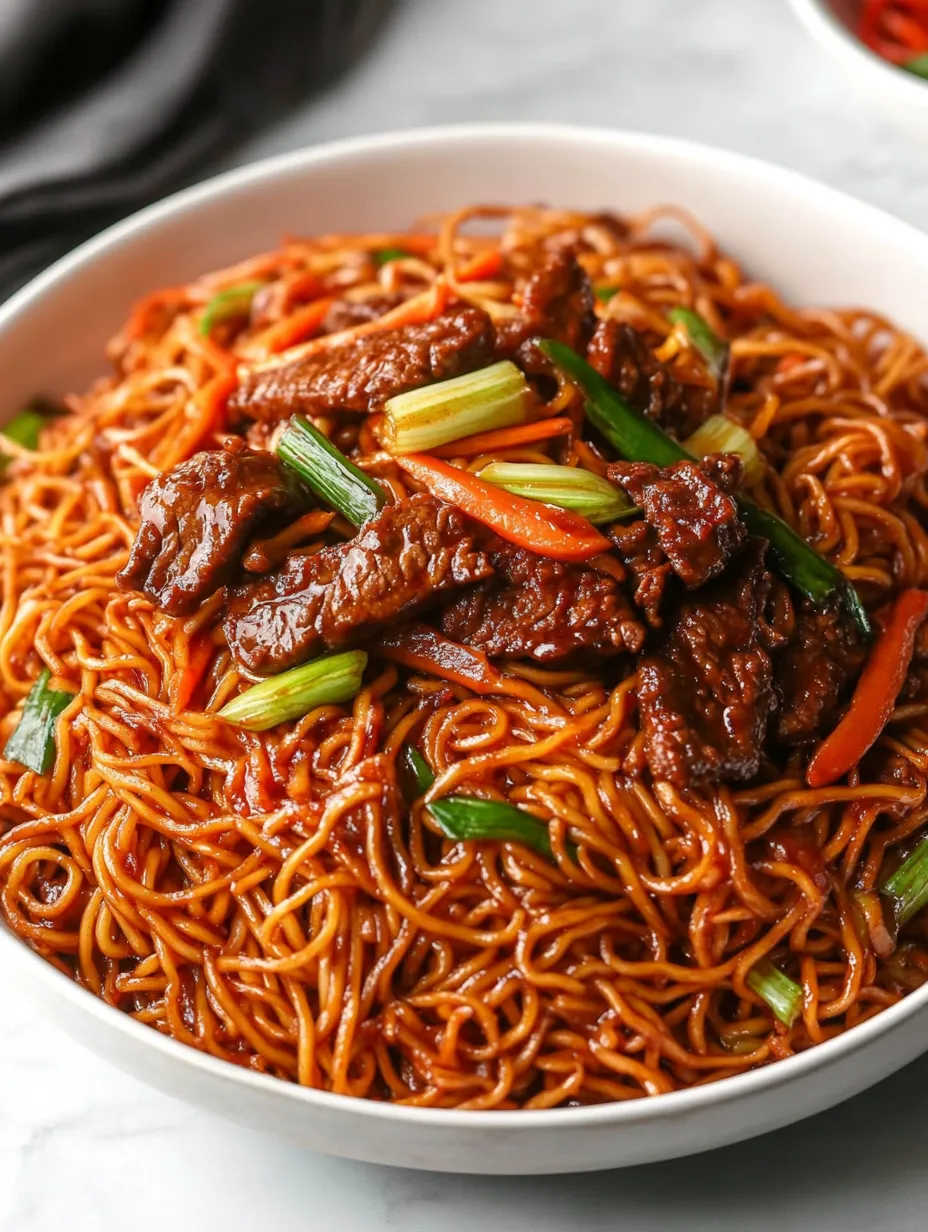 Eine Schüssel Nudeln mit Fleisch und Gemüse.