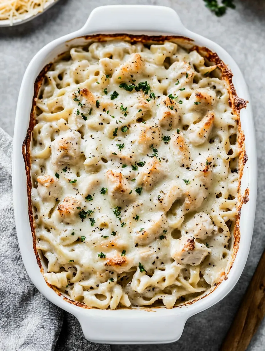Eine Schüssel Hähnchen mit Nudeln.