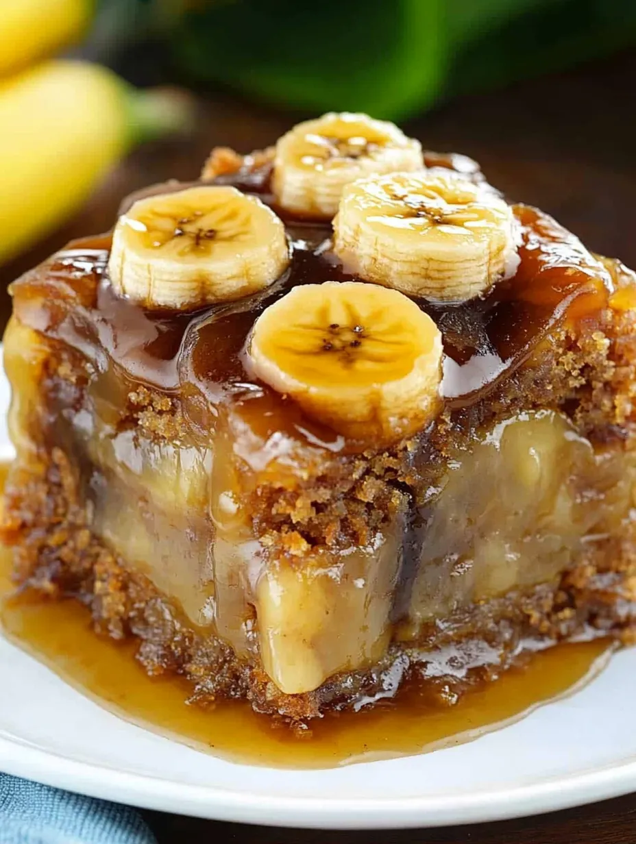 Ein Stück Kuchen mit Bananen obendrauf.