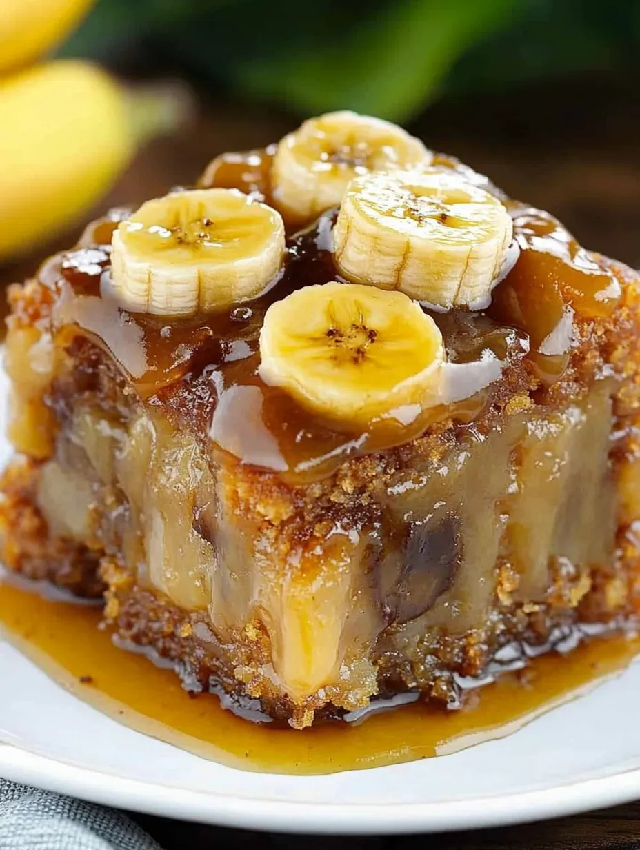 Ein Dessert mit Bananen und Karamellsoße.