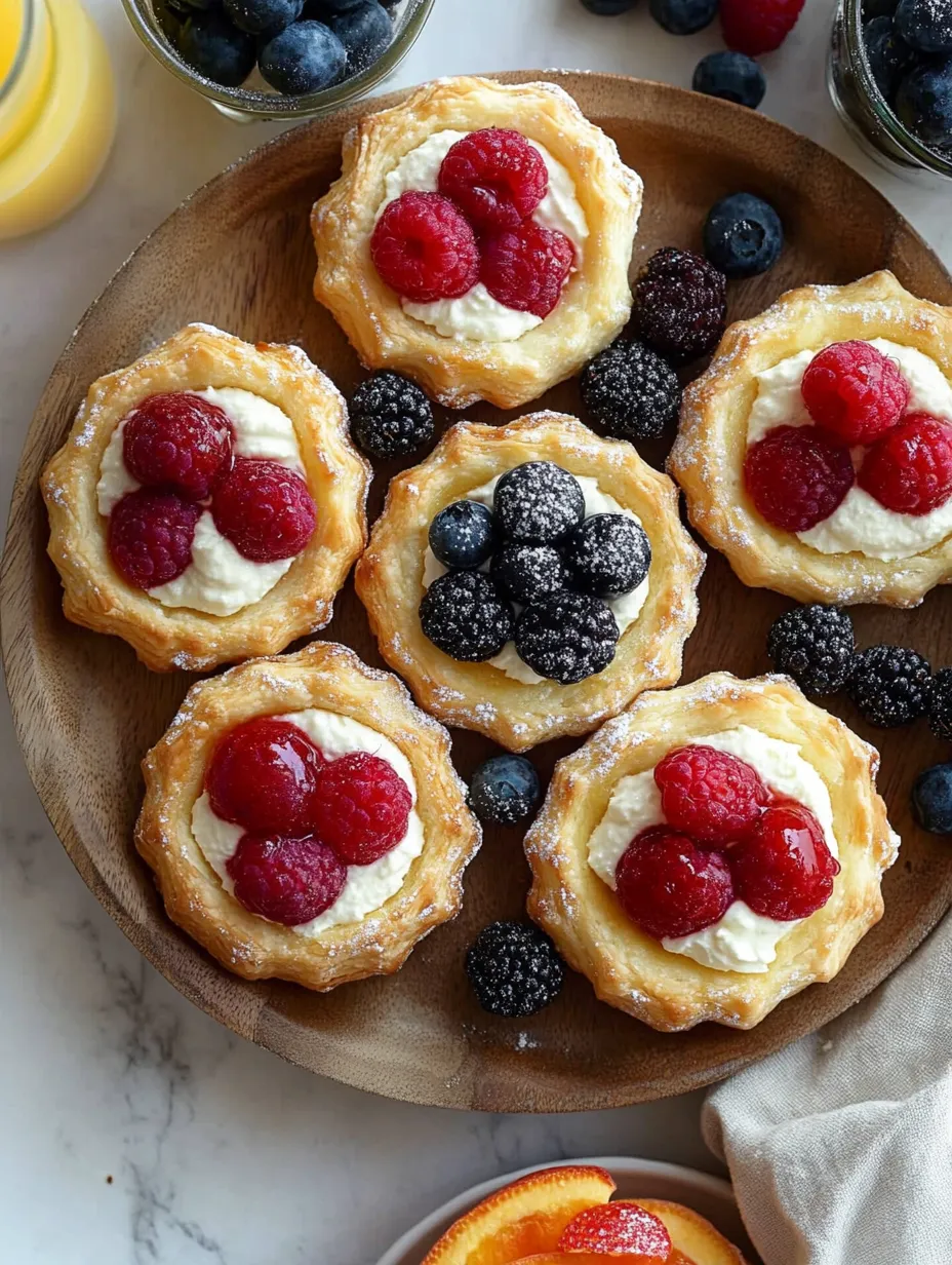 Ein Teller mit Törtchen mit Beeren und Creme.