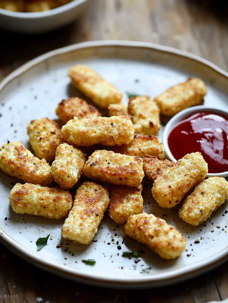 Ein Teller mit Essen und Ketchup zum Dippen.