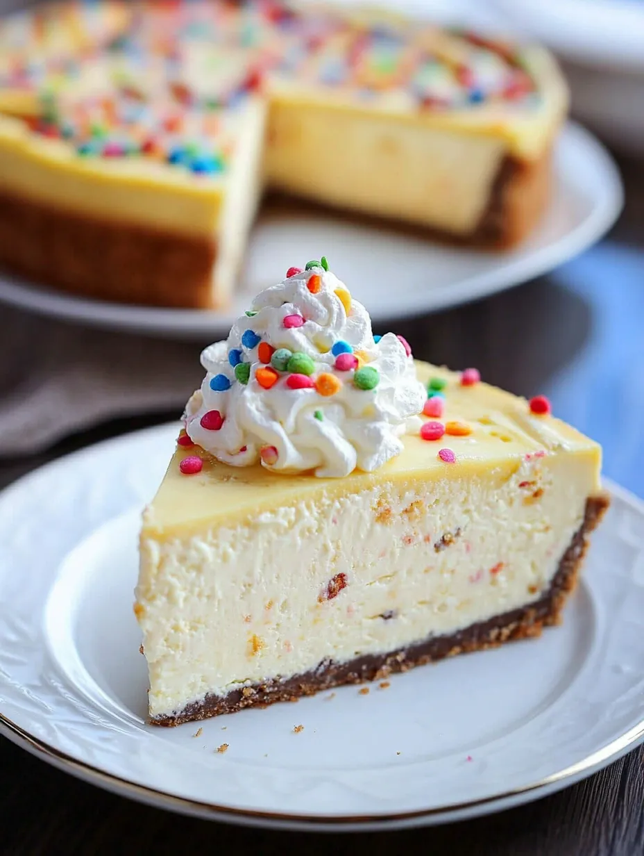 Ein Stück Käsekuchen mit einem Klecks Schlagsahne obendrauf.