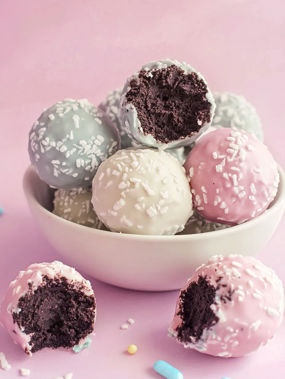 Eine Schüssel mit bunten Cake Balls.