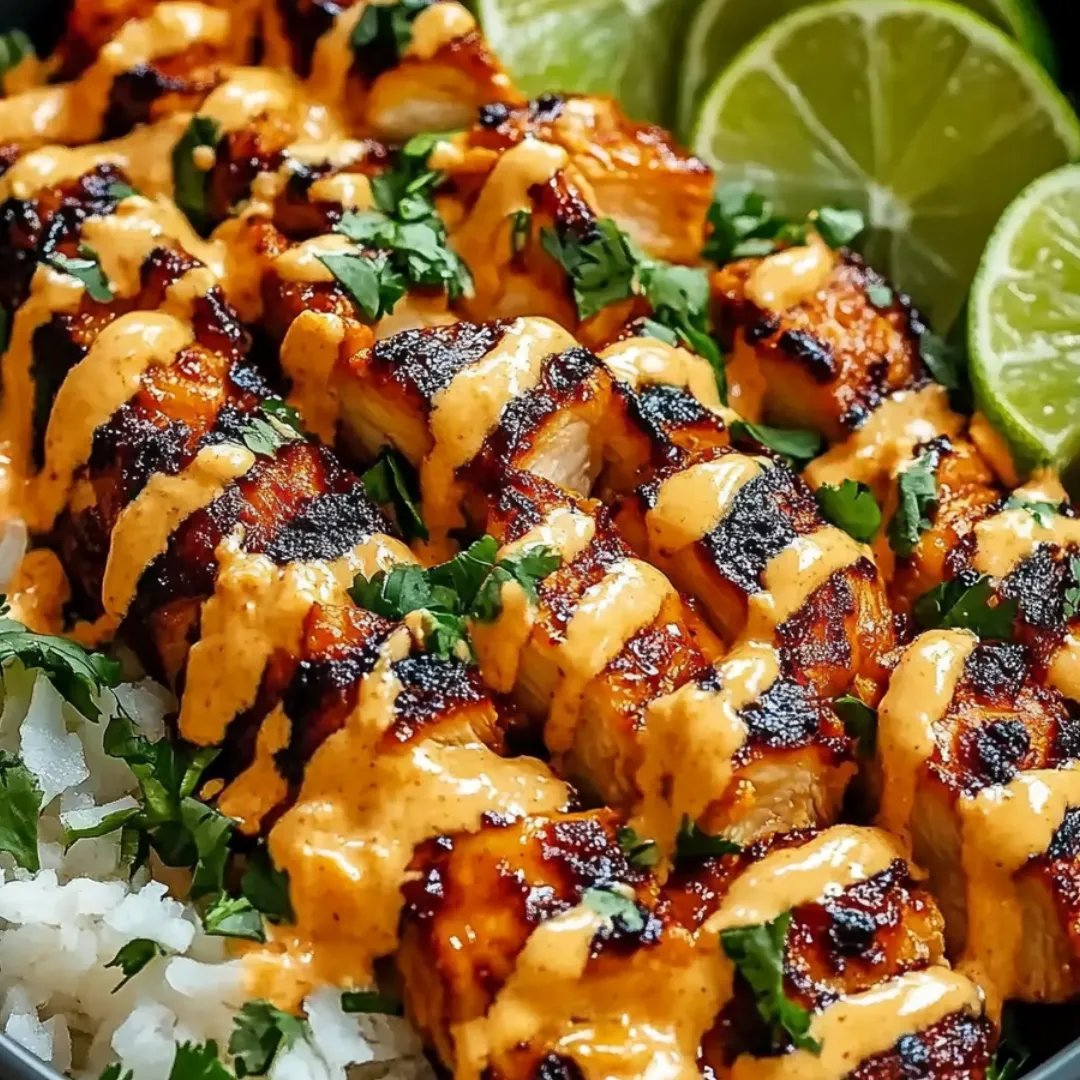 Eine Schüssel mit Reis, Hähnchen und einer Limette.