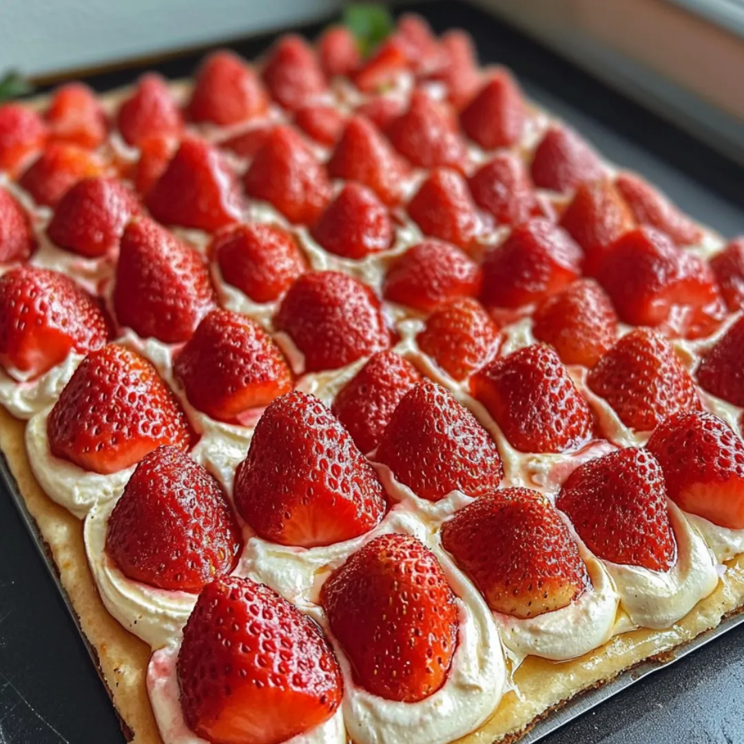 Nahaufnahme eines Erdbeer-Desserts.