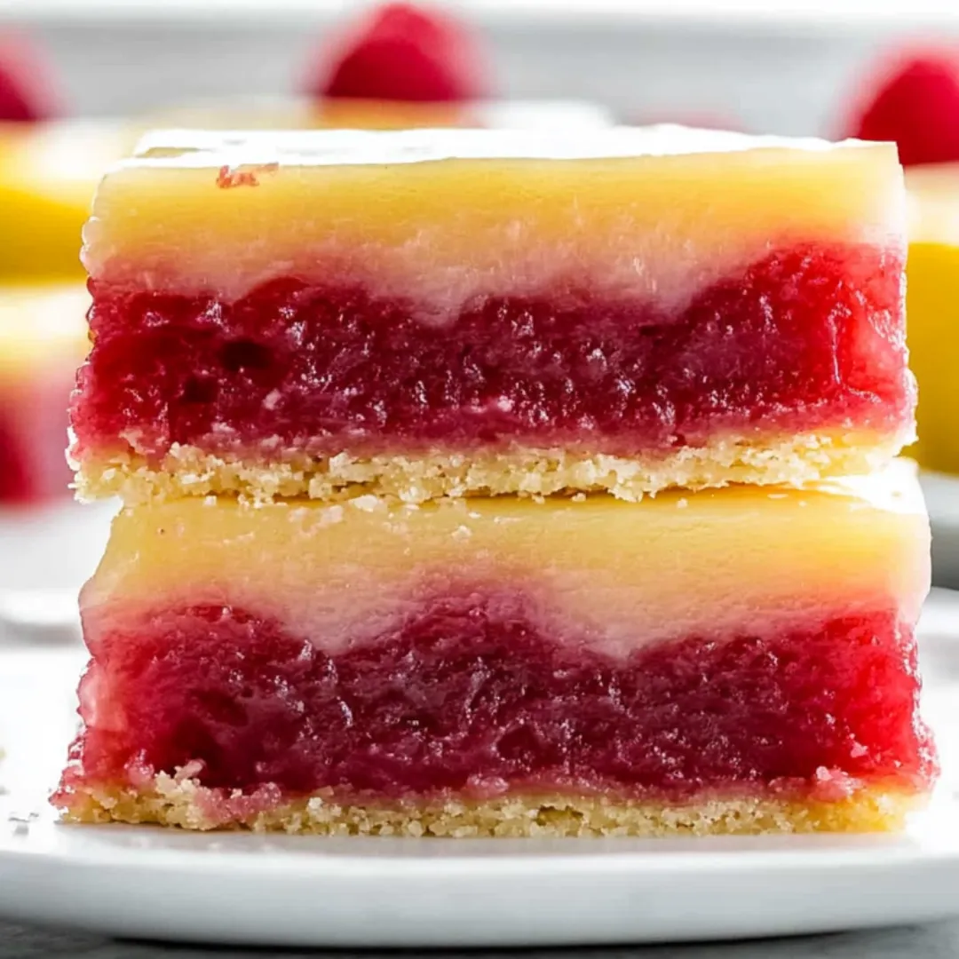 Ein Stück Kuchen mit Himbeerfüllung.