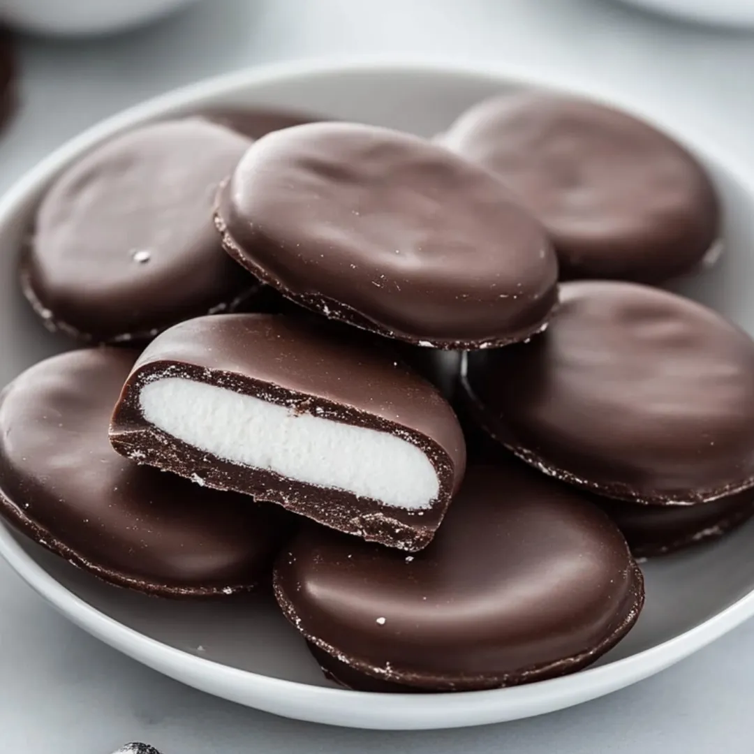 Eine Schüssel mit Schokolade und weißen Keksen.