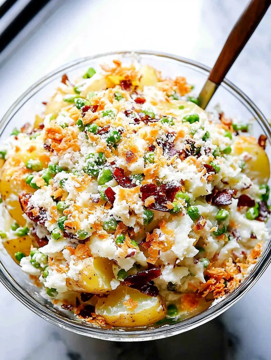 Eine Schüssel mit Essen, Käse und Bacon.
