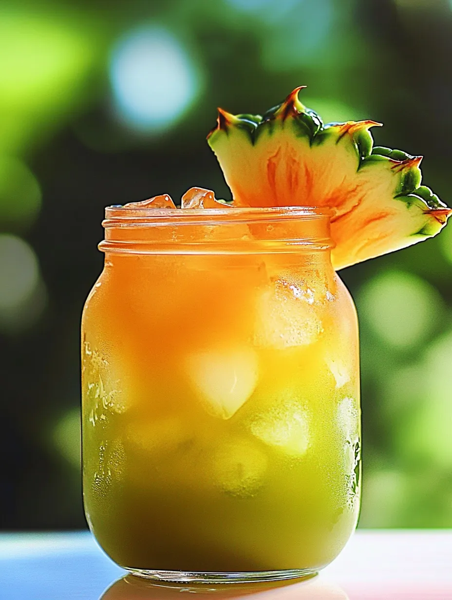 Ein Glas Ananassaft mit einem Stück Ananas darin.