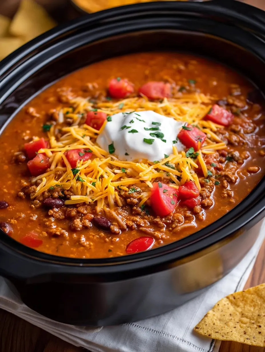 Eine Schüssel Chili mit Tomaten und Käse darauf.