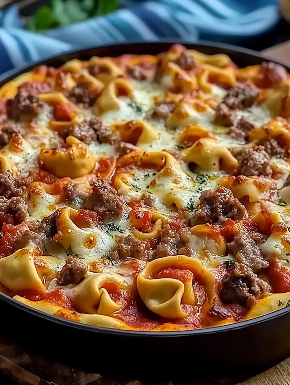 Eine Pizza mit viel Fleisch und Pasta.