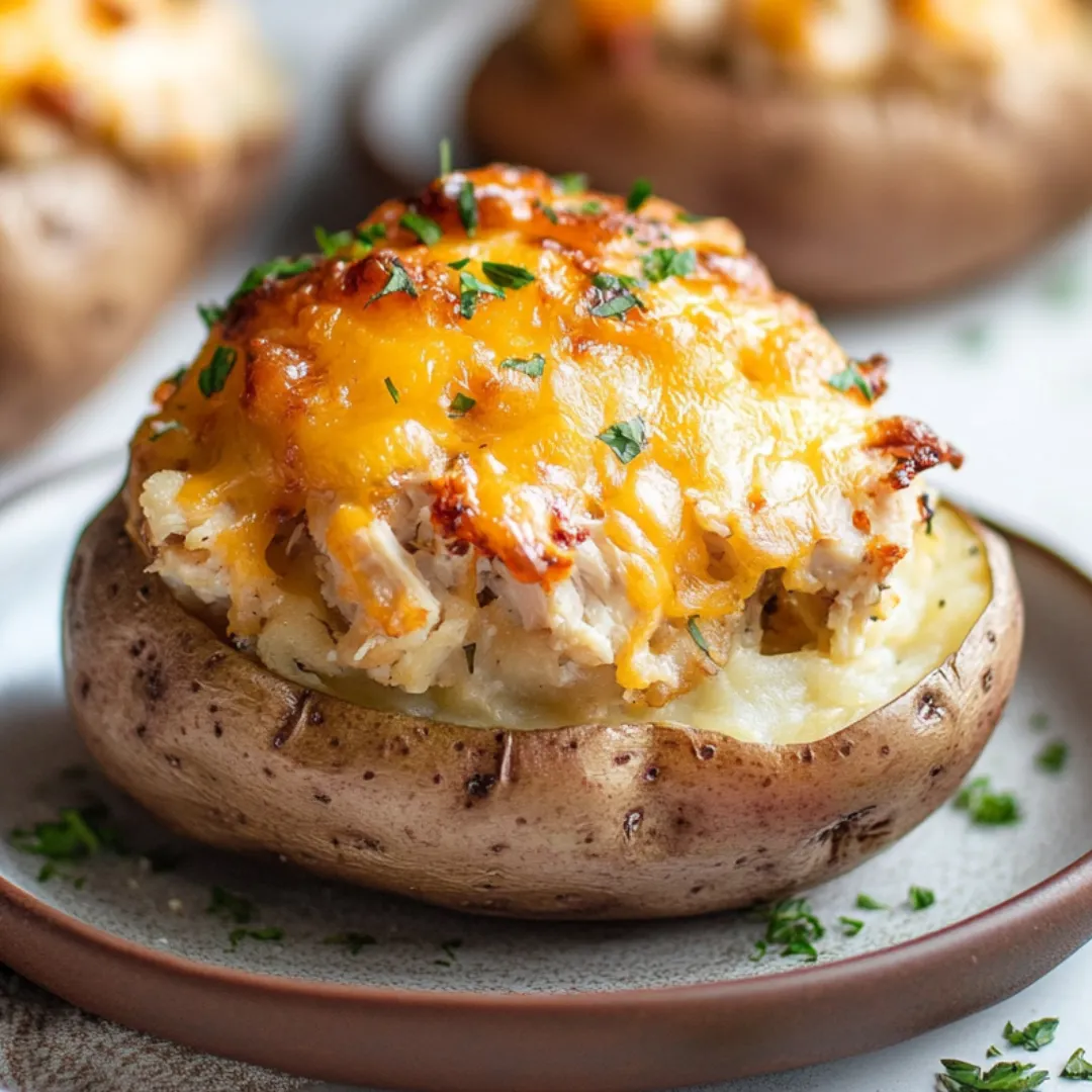 Ofenkartoffel mit leckerem Käse und frischem Speck obendrauf.