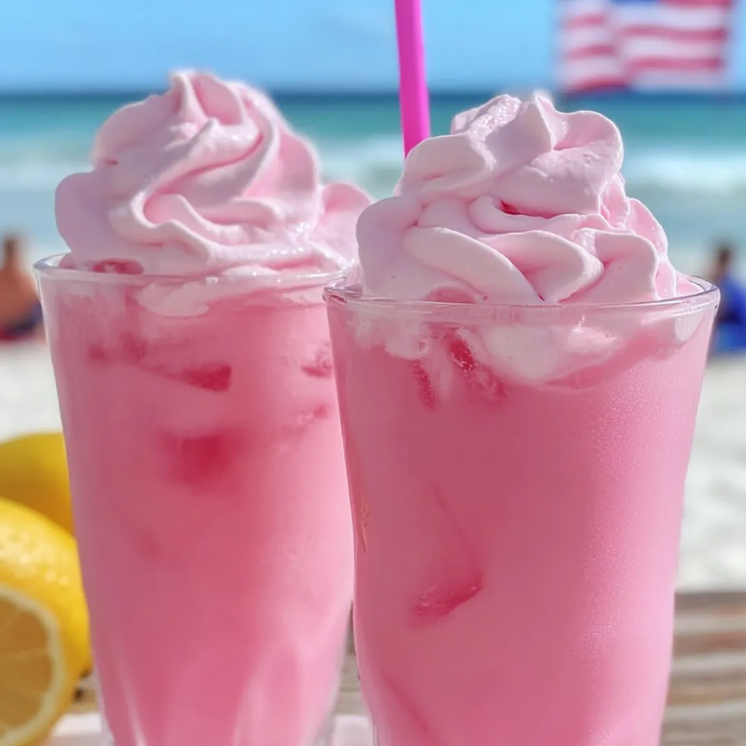 Zwei pinke Milkshakes mit pinken Strohhalmen.
