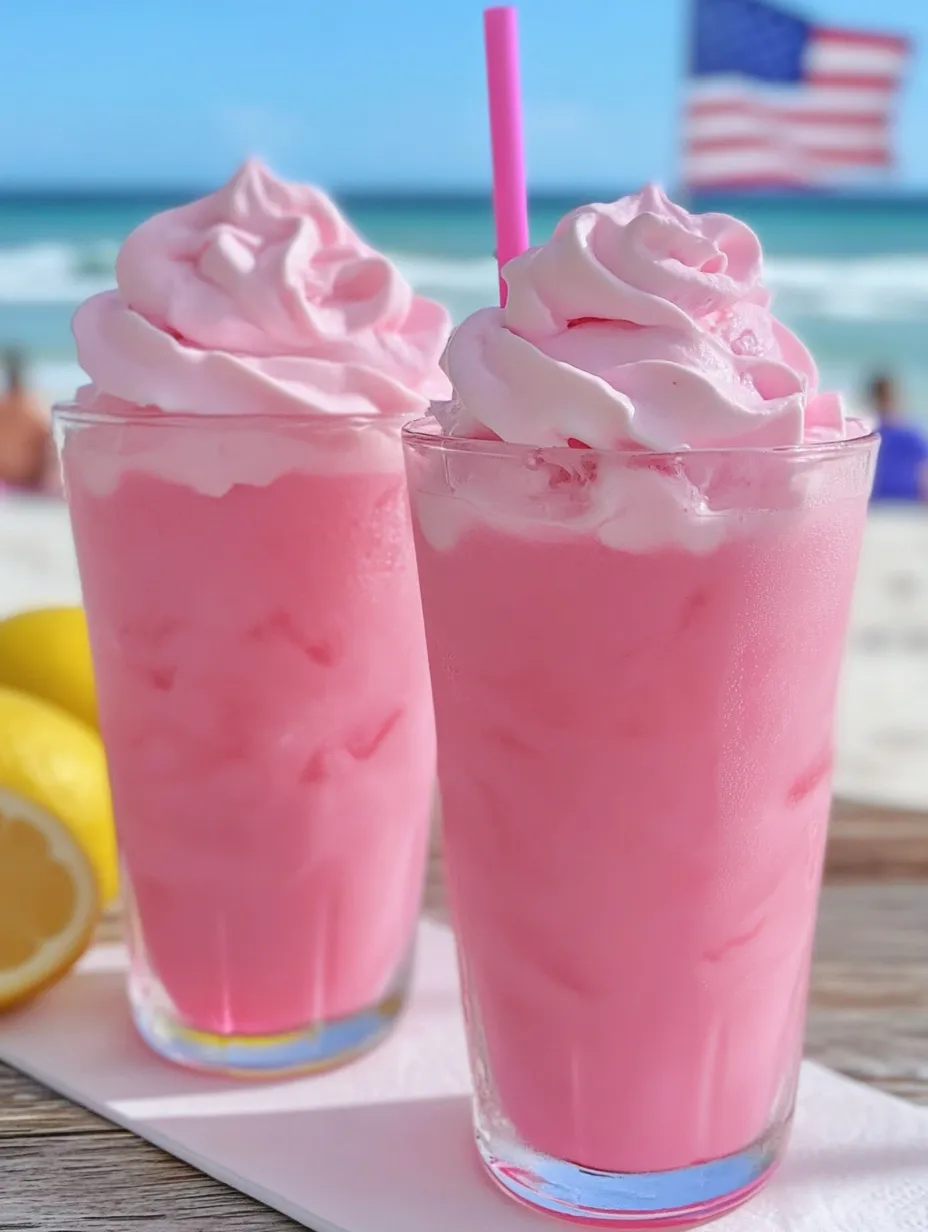 Zwei Gläser mit pinken Frozen-Drinks.