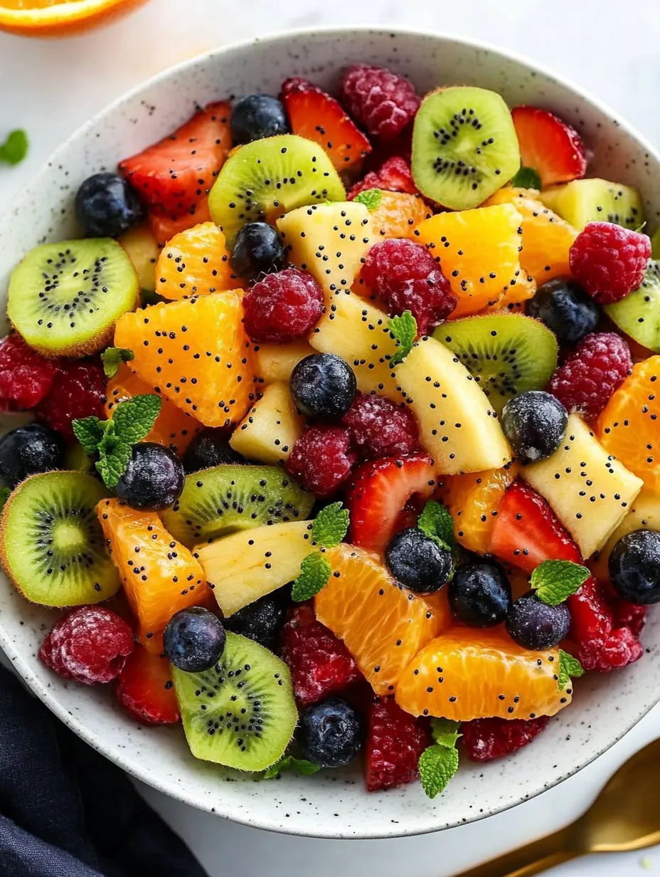Eine Schale Obst mit Kiwi, Erdbeeren, Blaubeeren und Orangen.