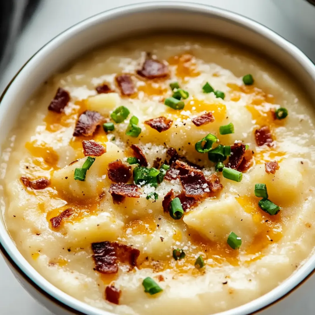Eine Schüssel Suppe mit Bacon und Schnittlauch.