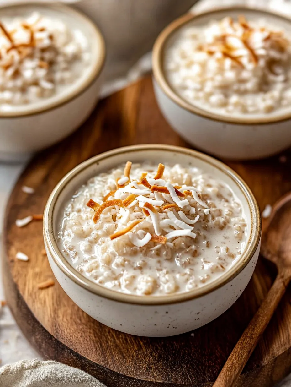 Eine Schüssel Milchreis mit Kokos obendrauf.
