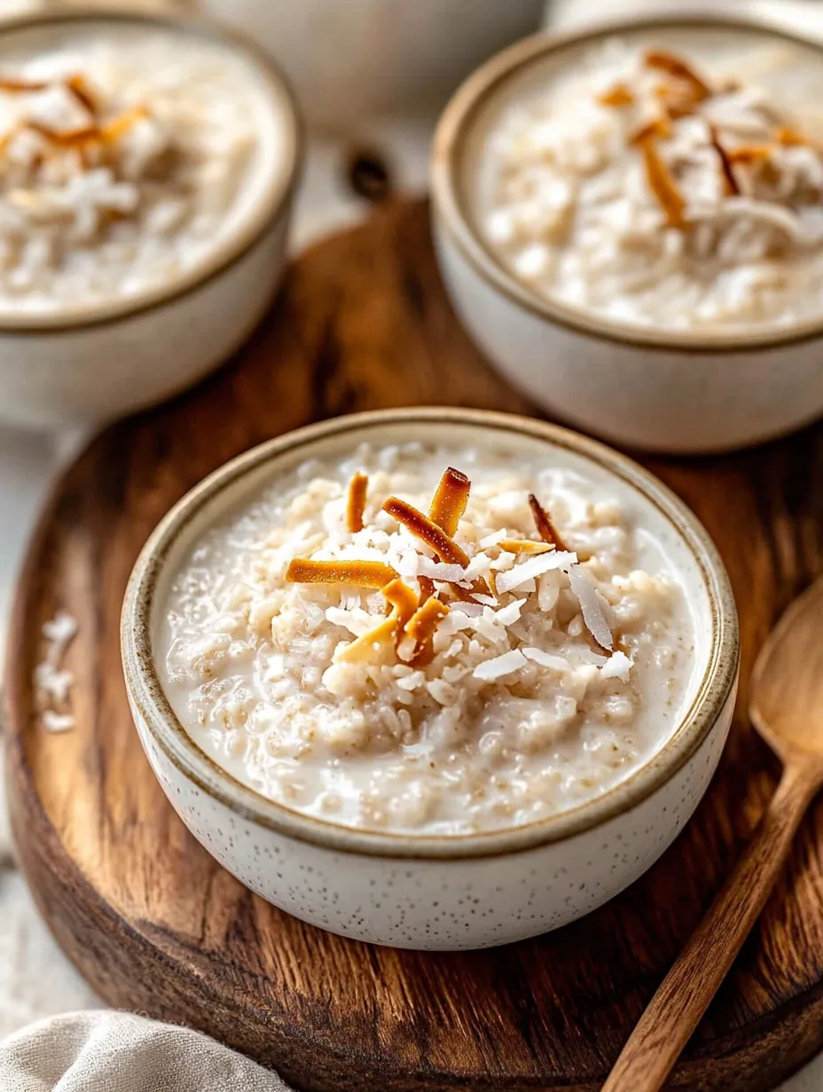 Eine Schüssel Milchreis mit Kokos obendrauf.