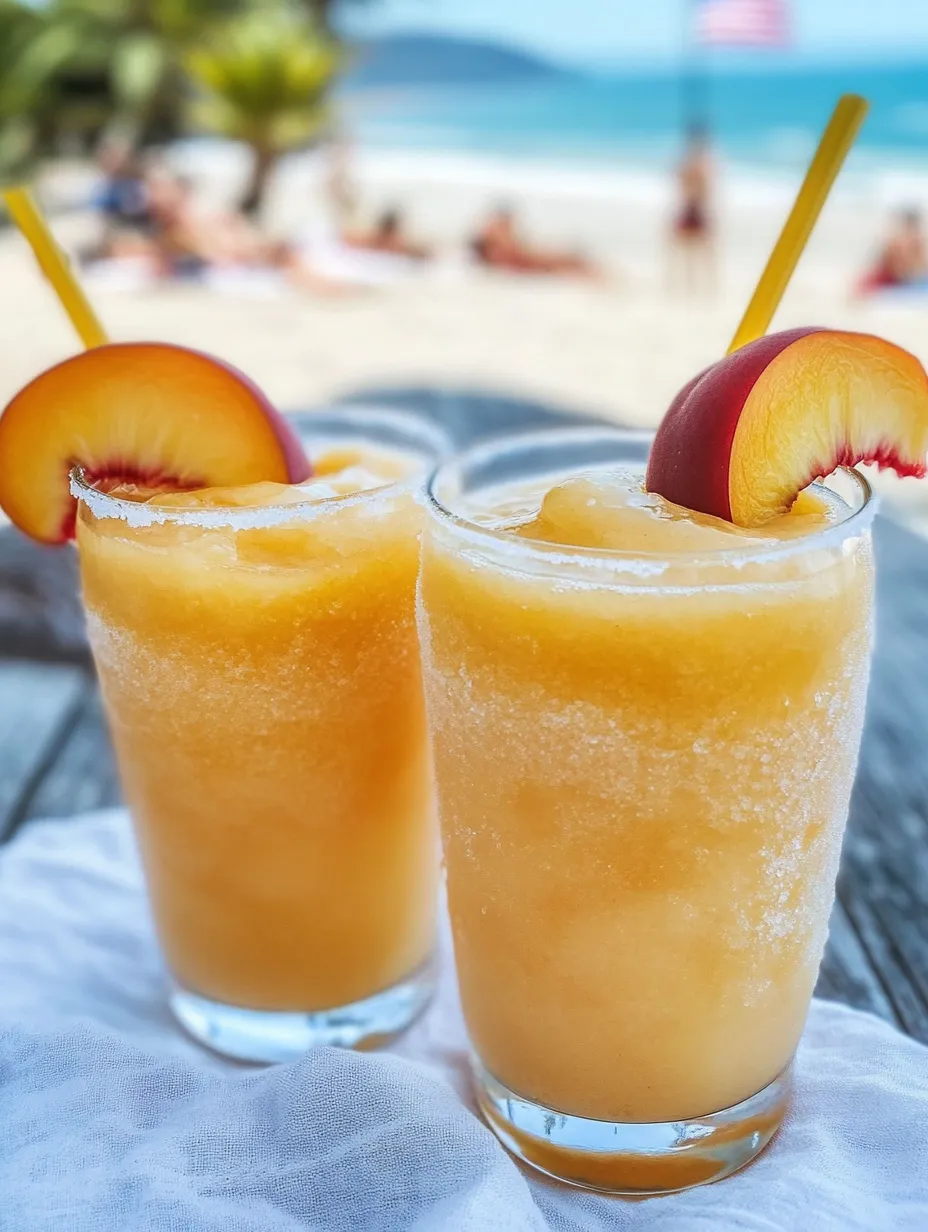 Zwei Gläser mit Pfirsichsaft auf dem Tisch.